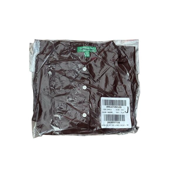 NWT J CREW Relaxed-fit beach shirt in linen-cotton blend in chocolate brow - Picture 4 of 4